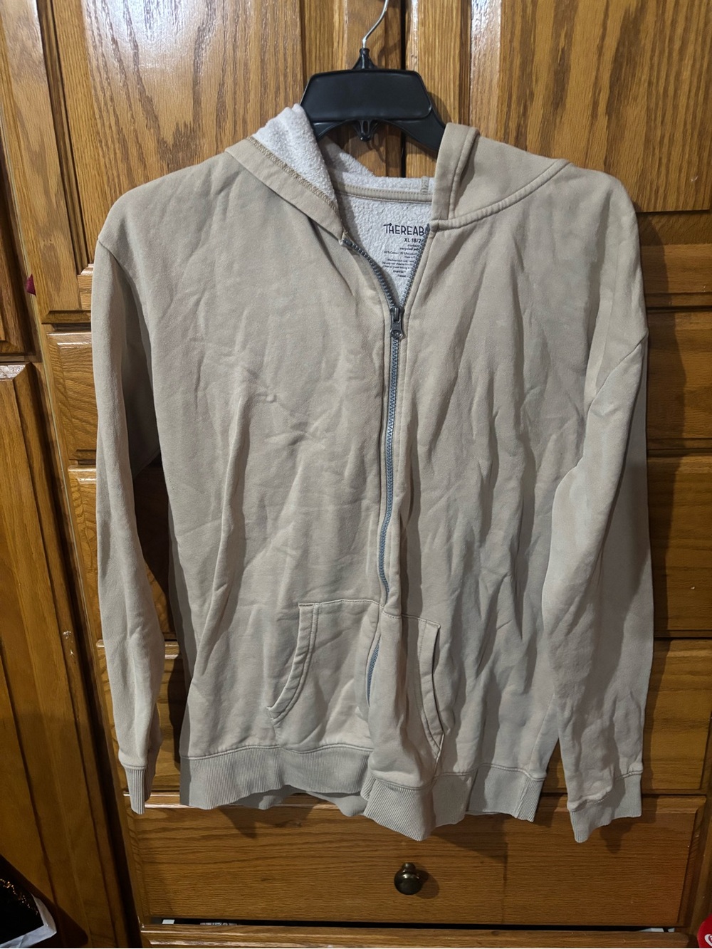 Tan Beige Zip-Up Hoodie Sweatshirt -